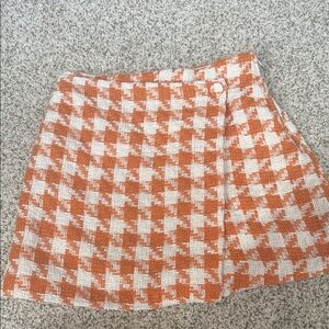 H&M Orange and White Checkered Mini Skirt